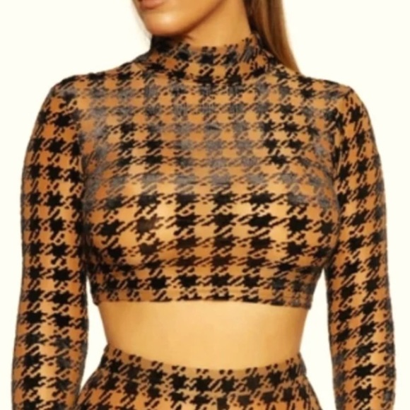 Naked Wardrobe cropped top Houndstooth Long Sleeve Stretch small - Picture 1 of 4